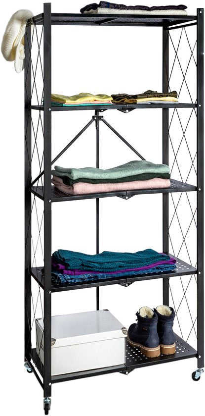 Eleganca Inklapbaar Opbergrek - Opbergkast - Stellingkast - Wandkast - Zwart - Staal - ± 70 x 35 x 160 cm