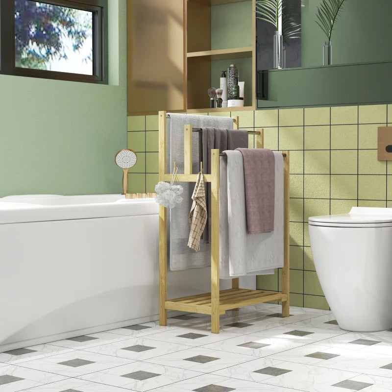 Porte-serviettes autoportant Nancy's Sameice - Porte-serviettes de salle de bain - 3 barres - Bambou
