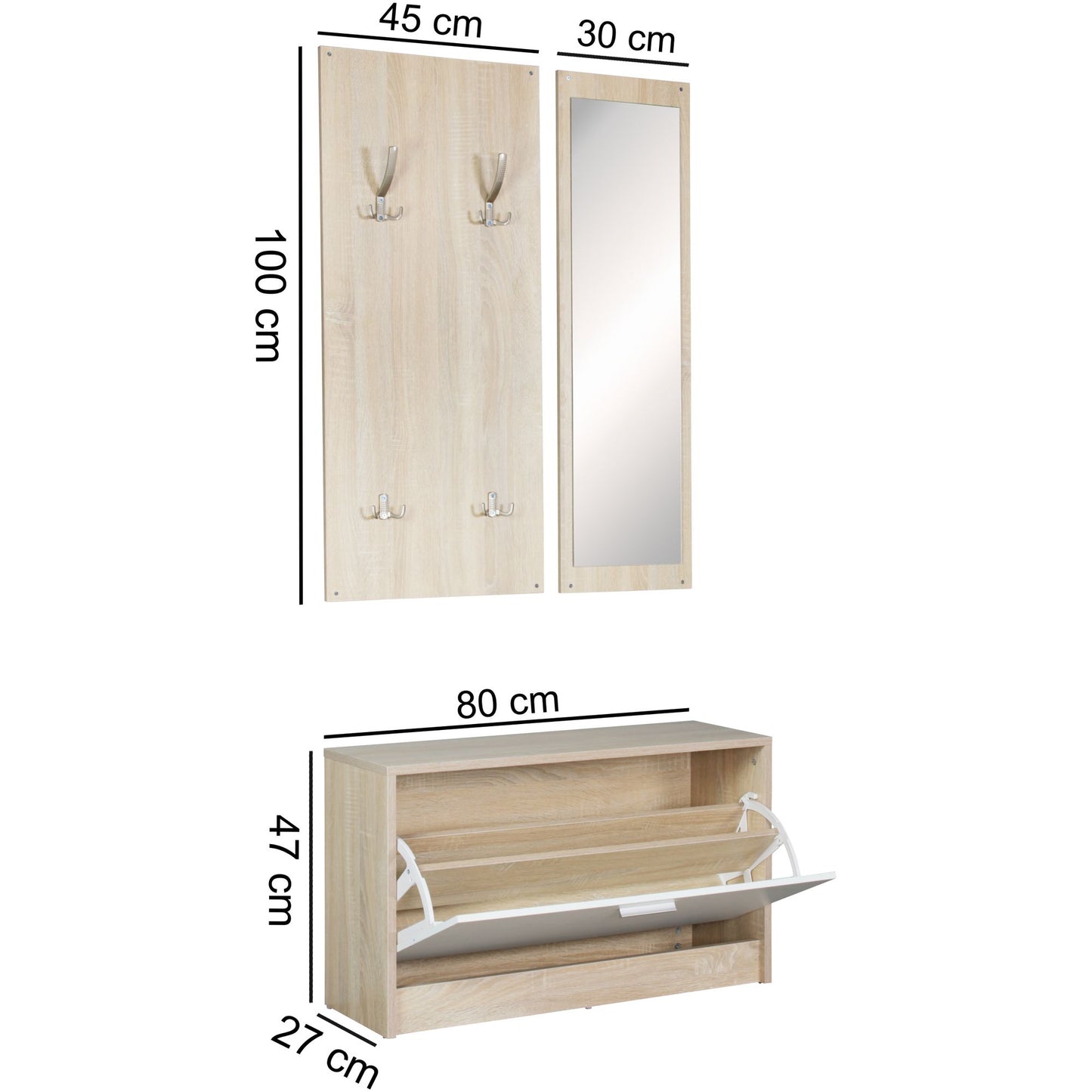 Nancy's Oskar Wandgarderobe - Wandkapstok - Schoenenkast - Spiegel - Sonoma / Wit