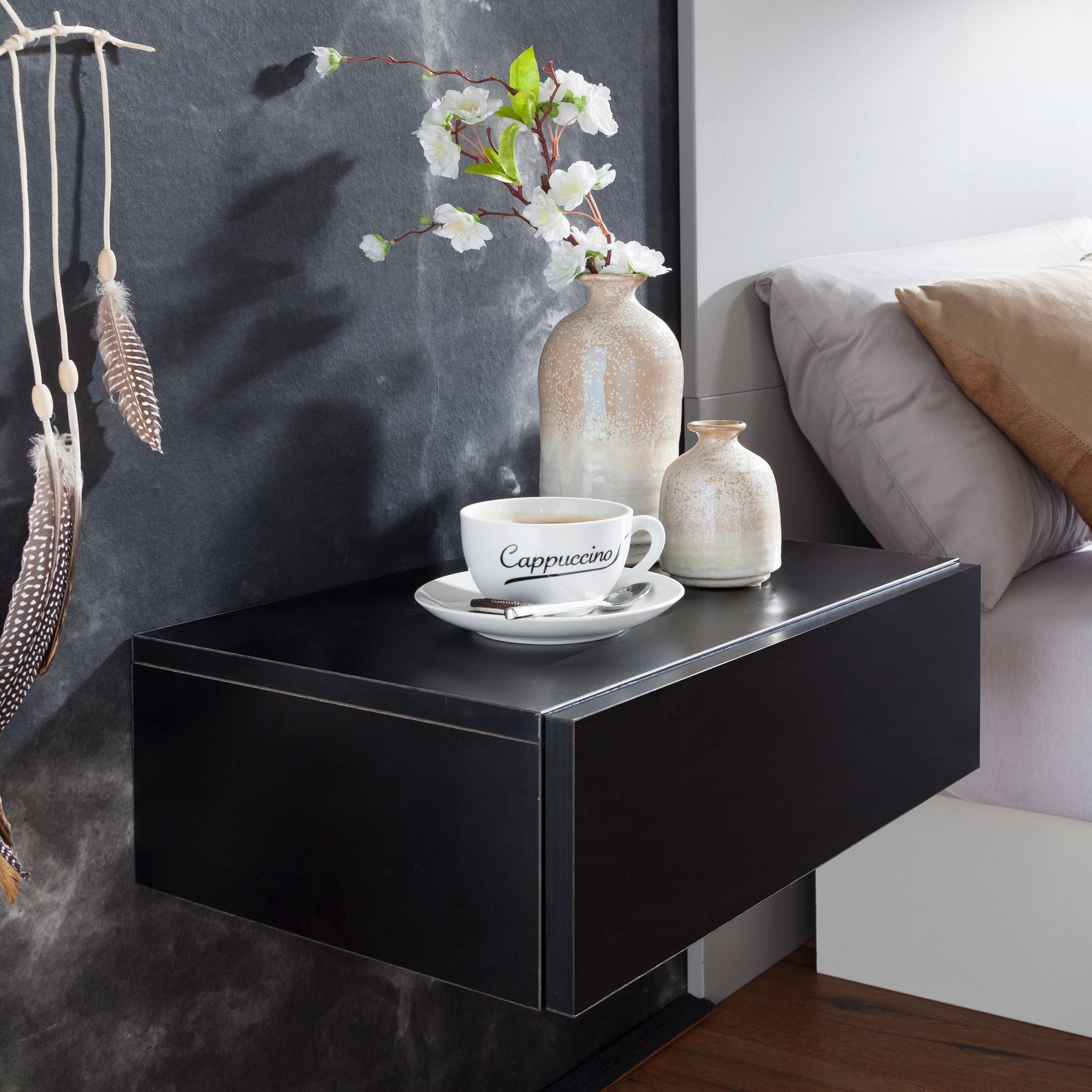 Nancy's Boves floating bedside table - Floating drawer - Black - ± 35 x 10 x 25 cm