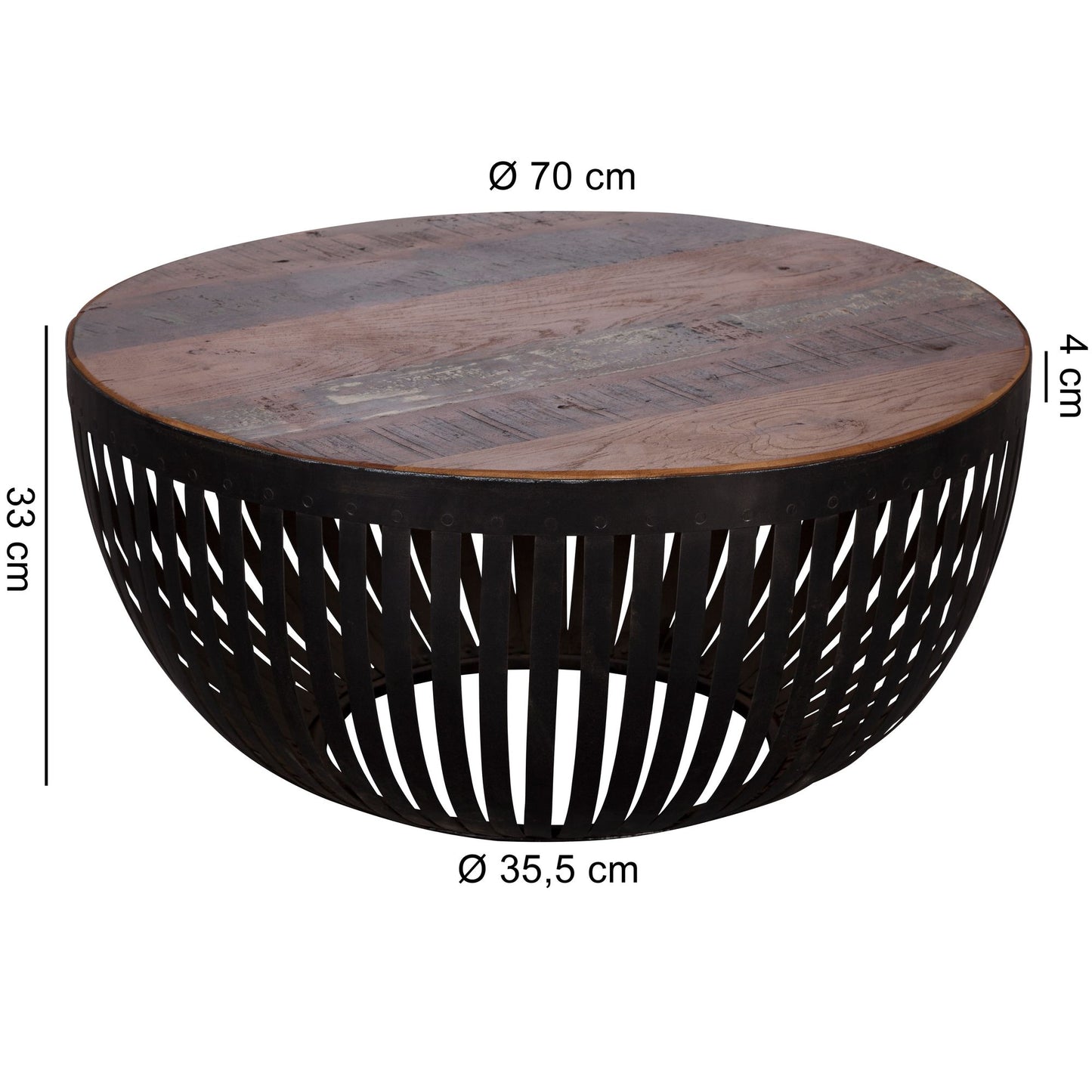 Nancy's Muyan Salontafel - Koffietafel - Gerecycled Mangohout / Staal - ± Ø 70 x 30 cm