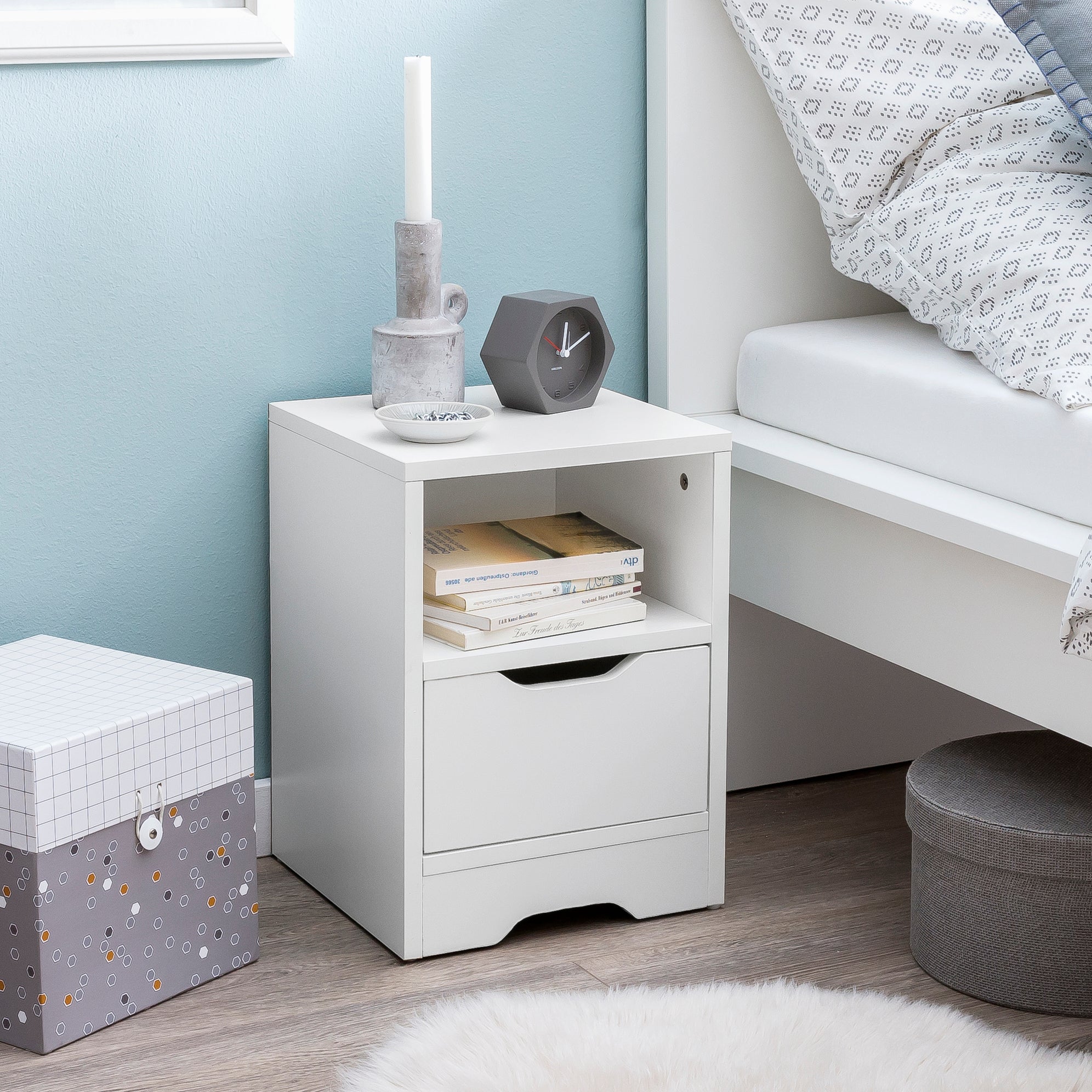 Nancy's Bovegno Bedside Table - Side Table - White - ± 30 30 x 40 cm