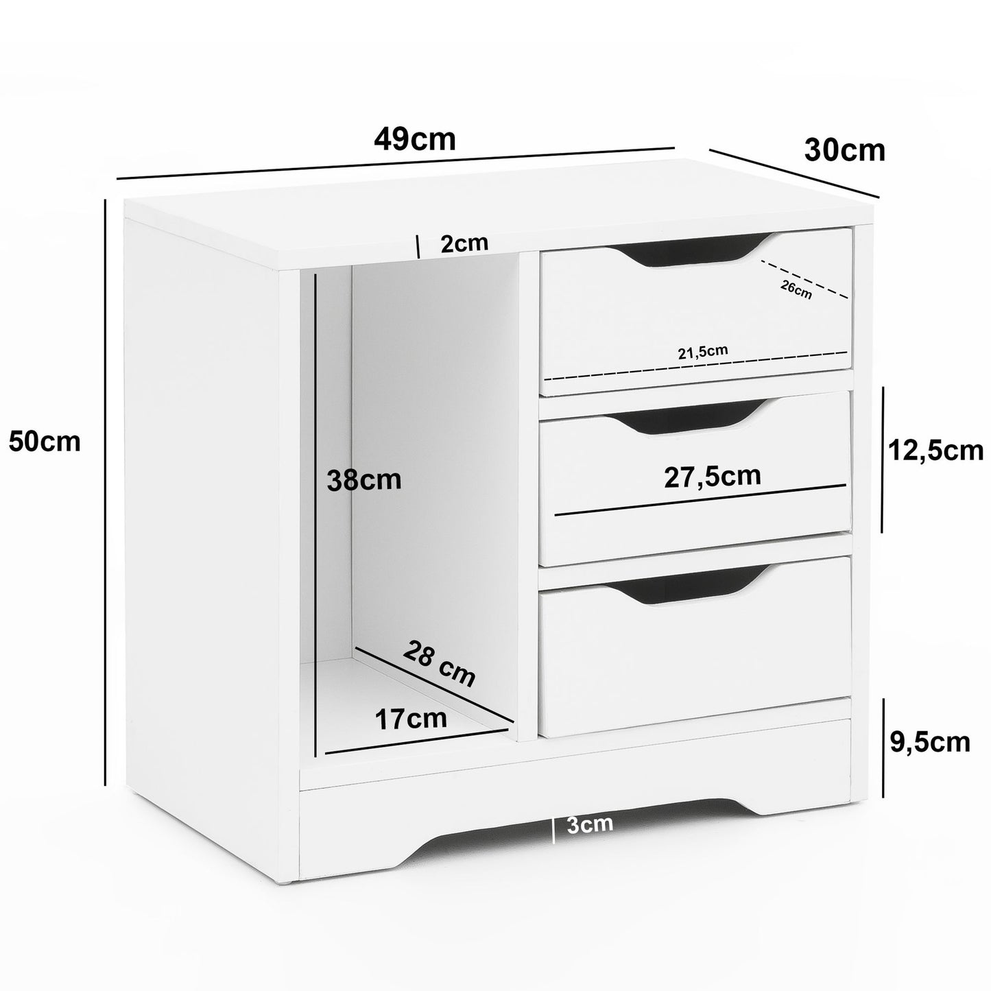 Nancy's Benfeito Nachtkastje - Bijzettafel - Ladekastje - Wit - ± 50 x 30 x 50 cm