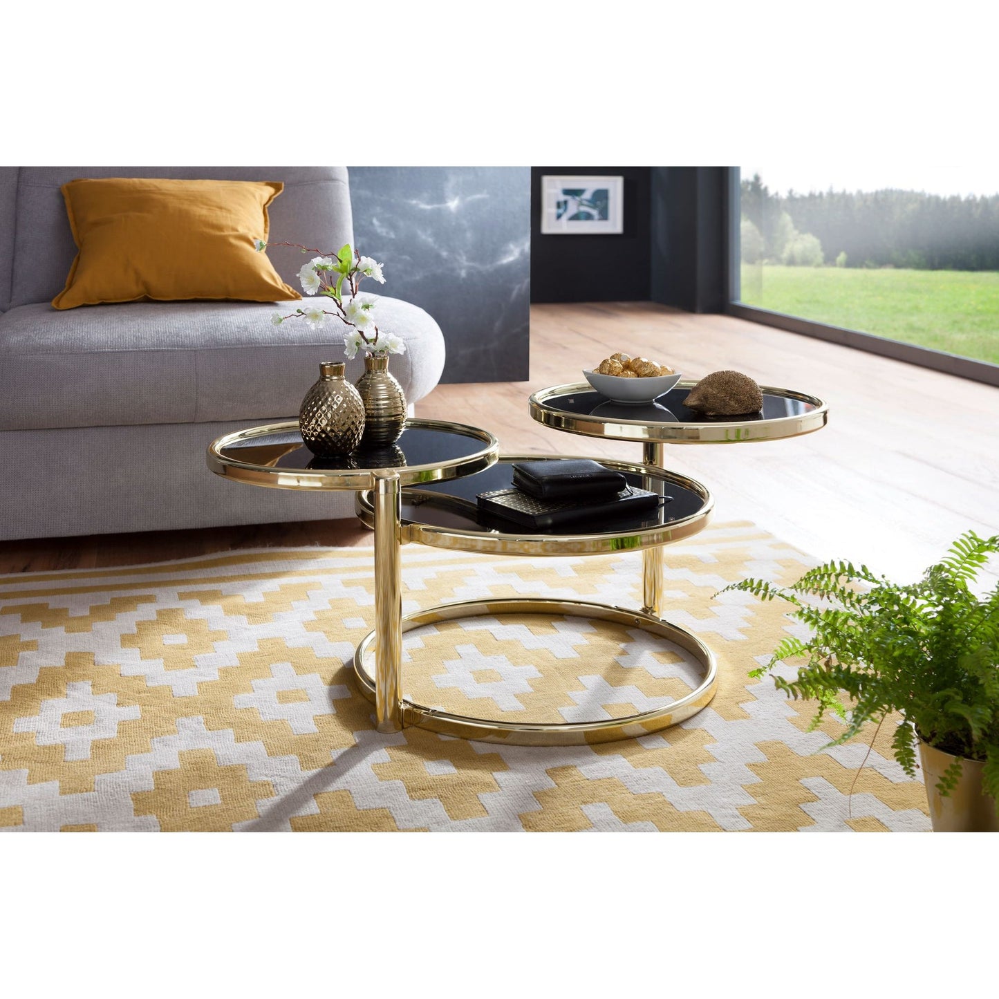 Nancy's Beaufort Salontafel - Koffietafel - Drielaags - Zwart / Goud - Glas / Staal