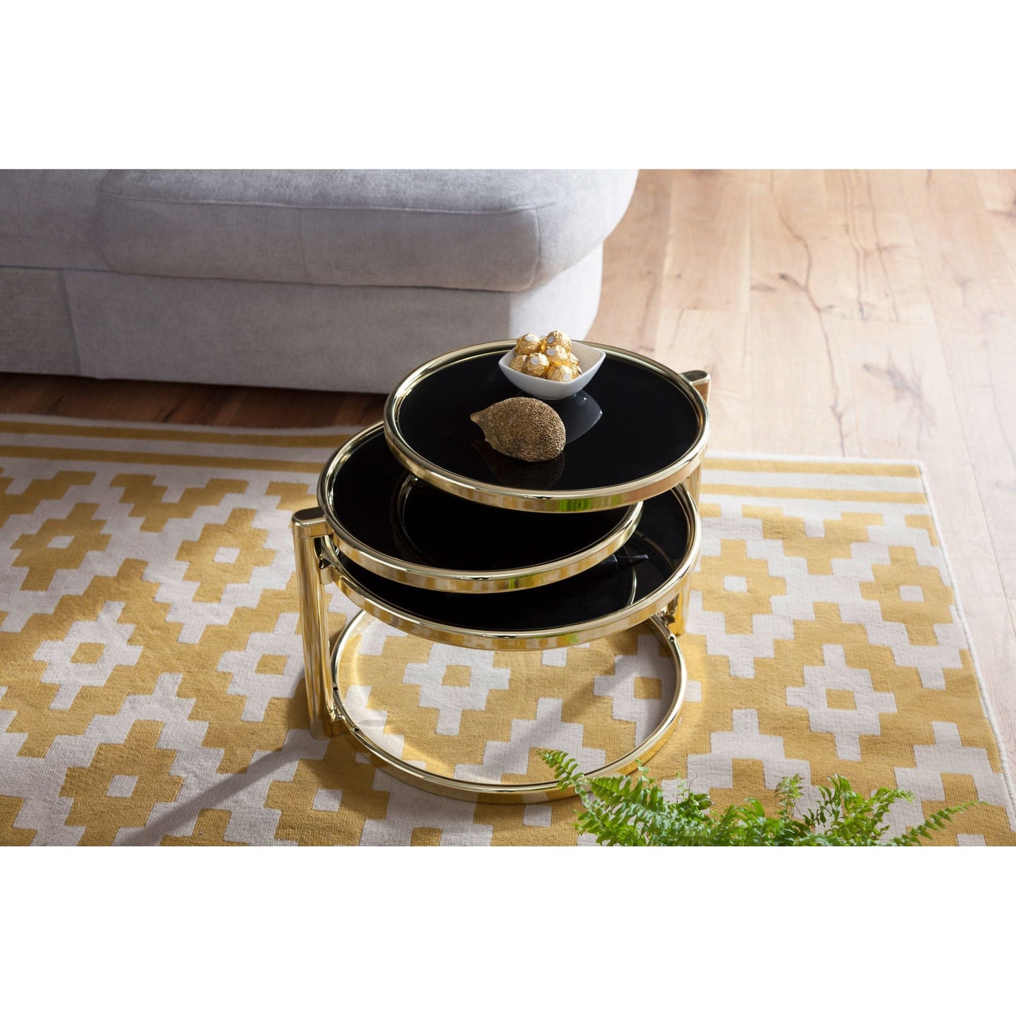 Nancy's Beaufort Salontafel - Koffietafel - Drielaags - Zwart / Goud - Glas / Staal