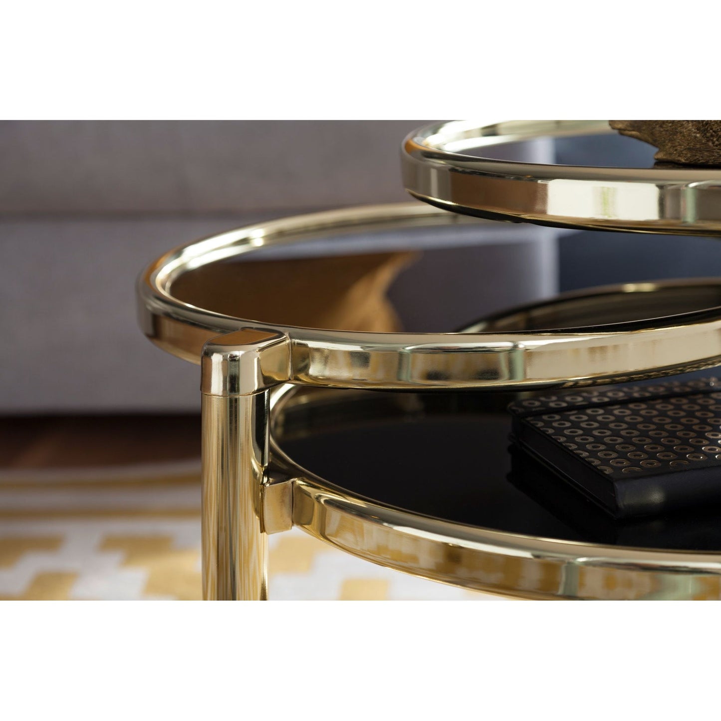 Nancy's Beaufort Salontafel - Koffietafel - Drielaags - Zwart / Goud - Glas / Staal