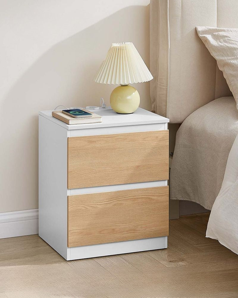 Nancy's Minerbe Nachtkastjes - Set van 2 - Ladekastjes - Oplaadstation - Beige / Wit - ± 40 x 35 x 50 cm