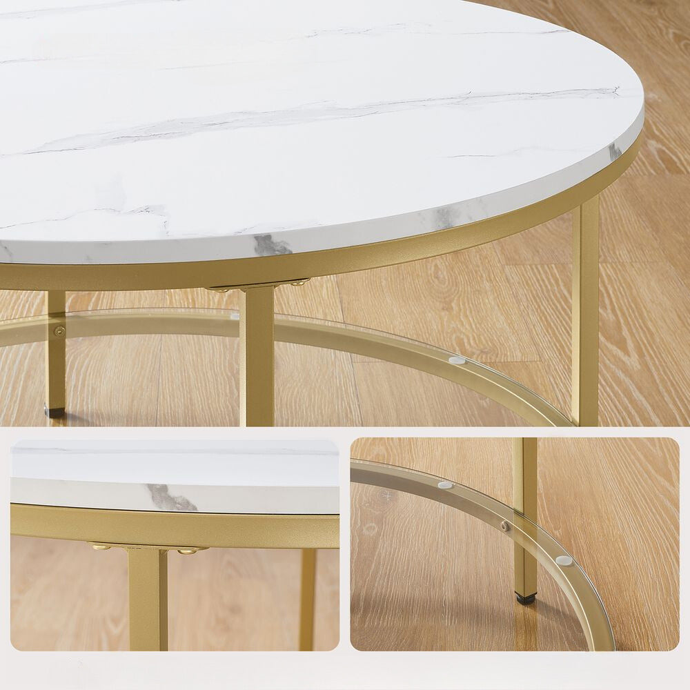 Nancy's Barnsley Salontafel Met Wit Marmerlook Tafelblad - Wit - Goud - Staal - Modern - ± 80 x 45 cm