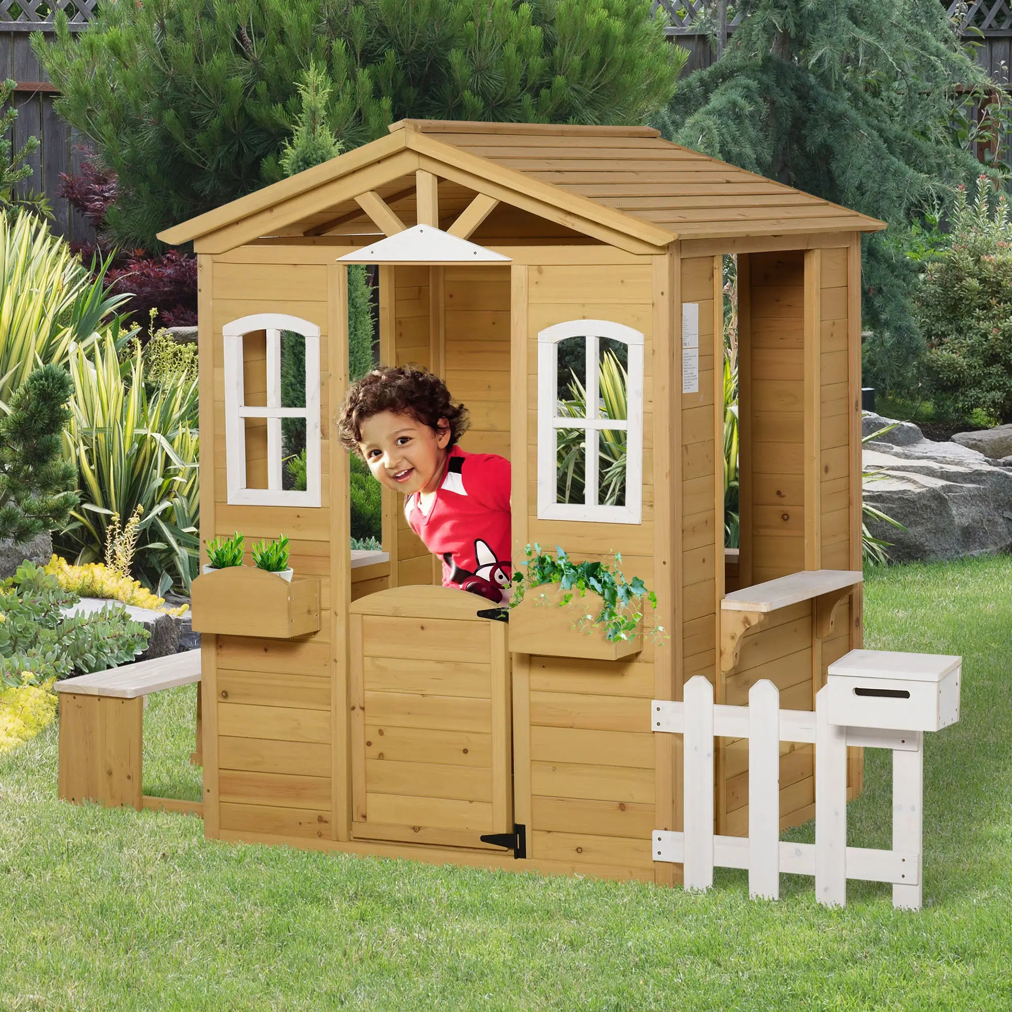 Nancy's Lungro Speelhuisje - Buitenspeelhuis - Houten Speelhuis voor Kinderen - Dennenhout - ± 205 x 120 x 140 cm