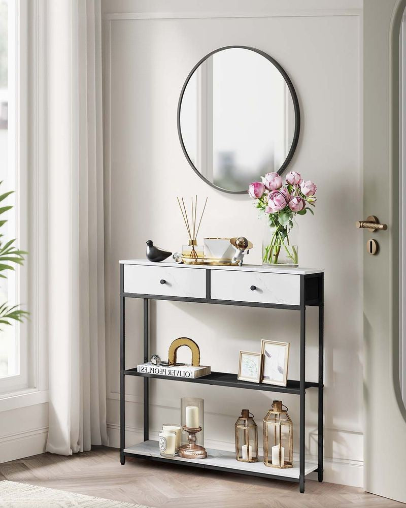 Nancy's Ogliastra Commode - Consoletafel - Marmerwit / Zwart - ± 75 x 25 x 80 cm