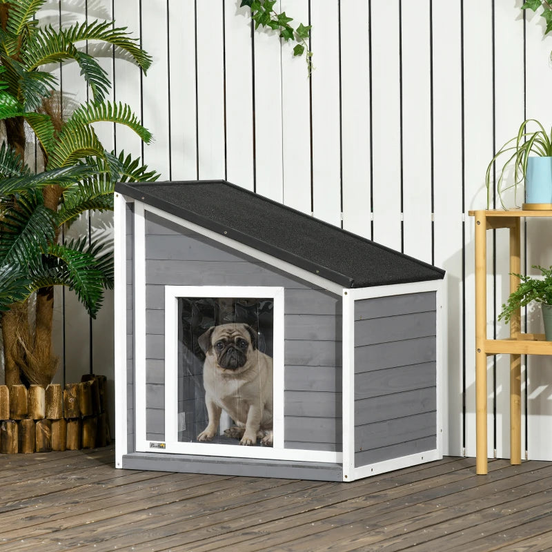 Nancy's Appiana Doghouse - Dog House - Résistant aux intempéries - Noir / Gris / Blanc - Bois de pin - ± 70 x 60 x 55 /80 cm