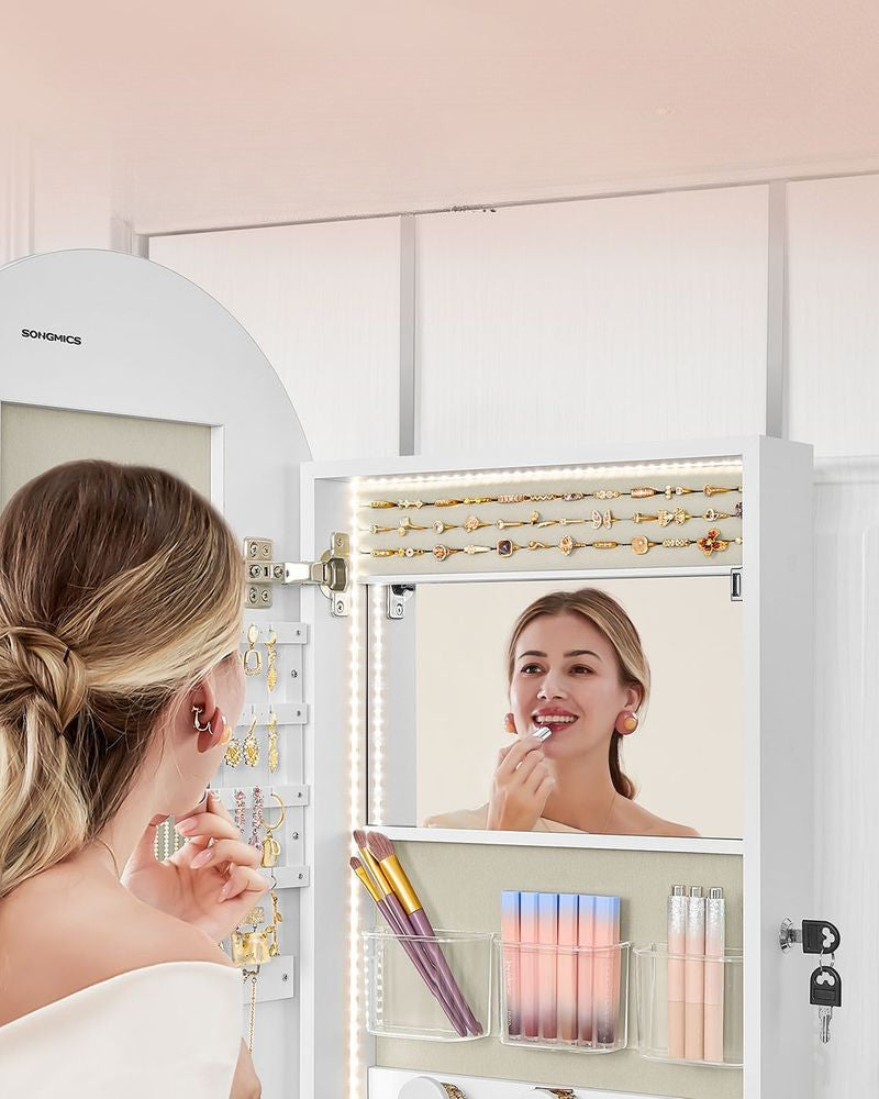 Nancy's Entreves Sieradenspiegel - Juwelenkast - Sieradenopberger - Passpiegel - Wit - ± 40 x 10 x 110 cm