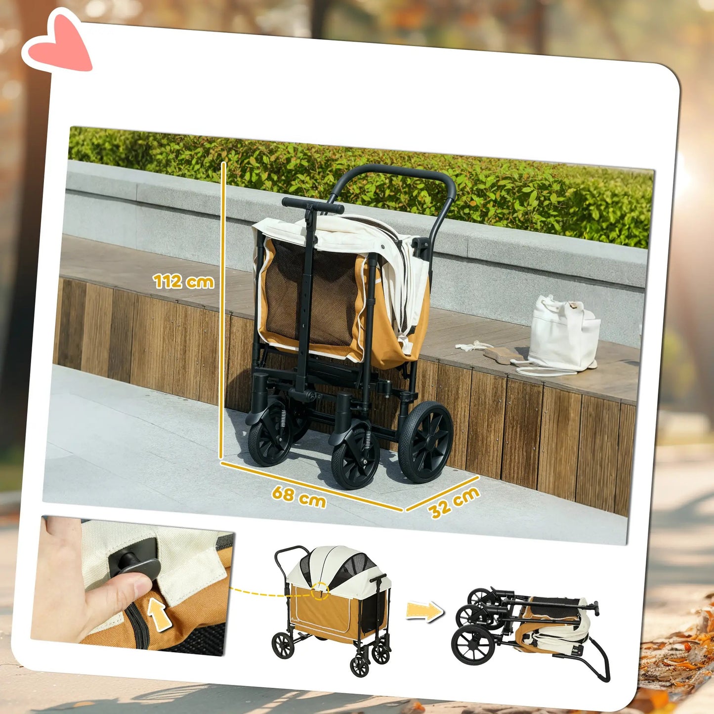 Nancy's Iglesias Reiswagen voor Huisdieren - Hondenbuggy - Hondenwagen - Bruin / Beige / Zwart