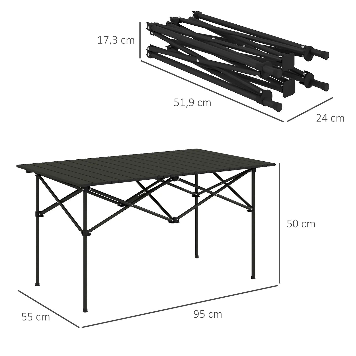 Nancy's Ghiffa Picknicktafel - Campingtafel - Opvouwbaar - Zwart - Aluminium - 95 x 55 x 50 cm