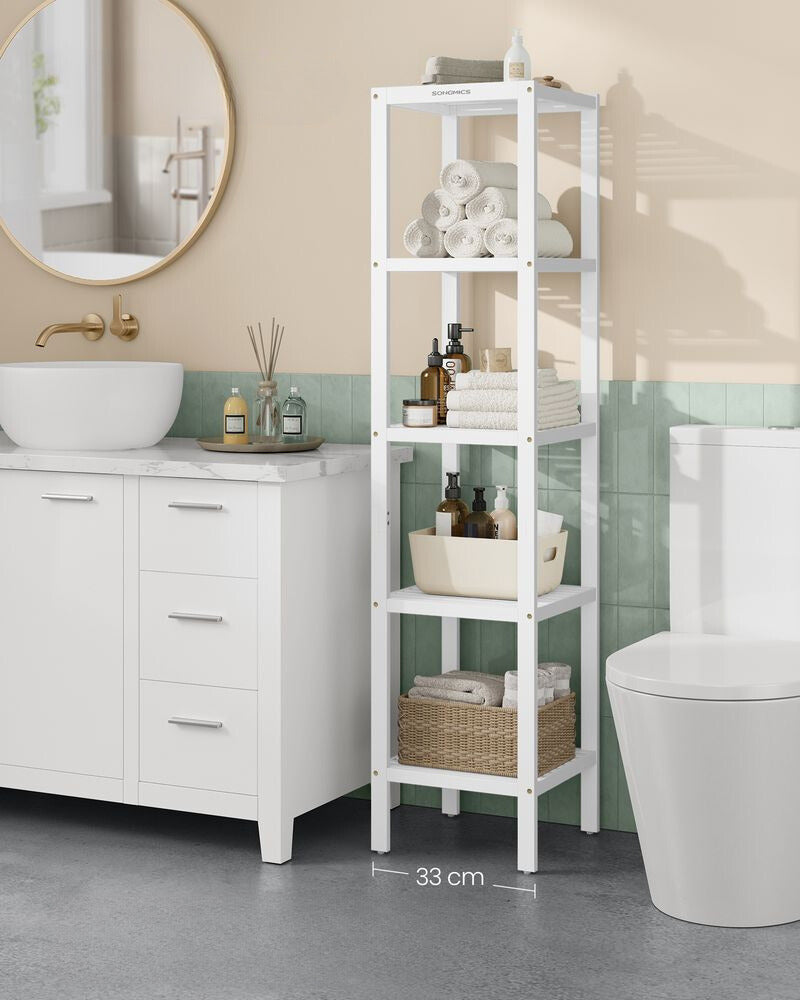 Nancy's Lousada Bathroom shelf - Bathroom cabinet - Bathroom furniture - White - Bamboo - ± 30 x 30 x 145 cm