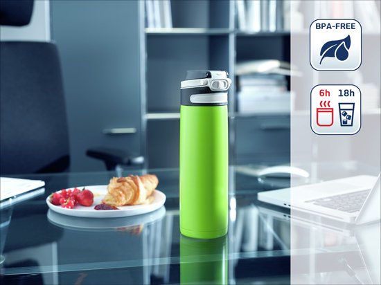 Leifheit thermosbeker Flip - Isoleerbeker - Lekvrij - Groen - RVS - 600 ML