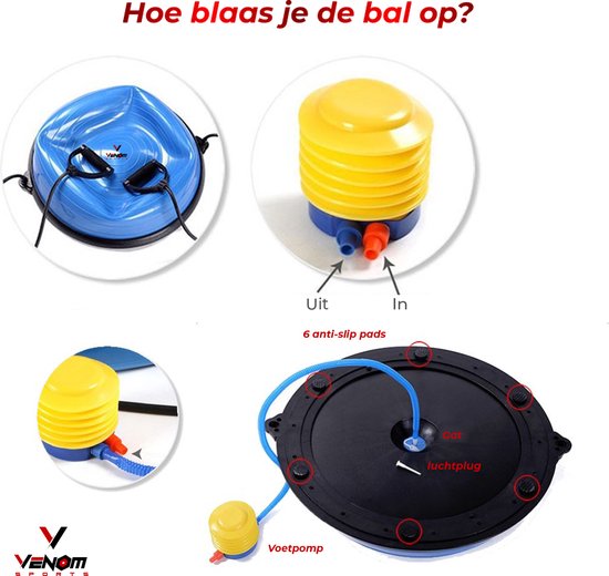 Venom Sports® X-BALL – Bosuball – Balansbal – Anti-slip halve balansbal – 60 cm - Blauw