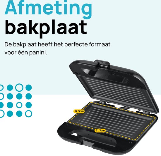 MOA Tosti apparaat - Tosti ijzer - Contactgrill - Sandwichmaker - Anti aanbaklaag - 20 x 22 cm - 750 watt - Zwart