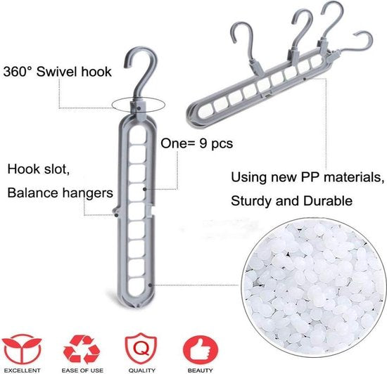 Nancy's Tortoreto Multi-poort Klerenhangers - Set van 6 - Draaibaar Functionele kledinghanger - Kleerhanger - Plastic
