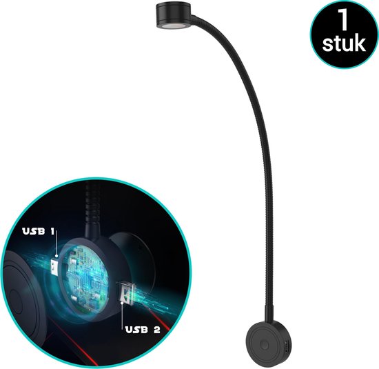 Bolt Electronics® Bedlamp met twee USB poorten 1 stuk Zwart