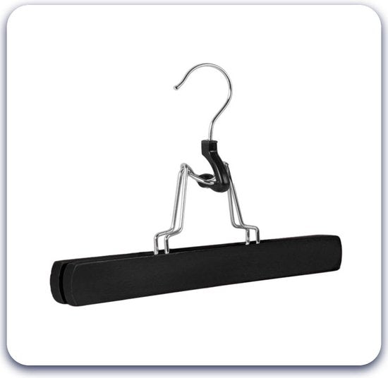 Nancy's Toscane Houten Rokhangers - Pantalonhanger - Kledinghanger - Hanger met klemsluiting - Set van 5 - Zwart - Hout