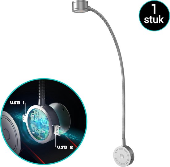 Bolt Electronics® Bedlamp met twee USB poorten 1 stuk Zilver