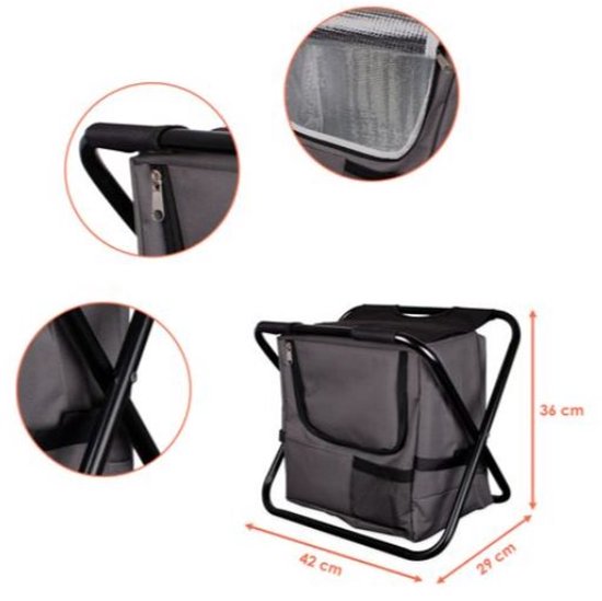 Nancy's Opvouwbare campingkruk met koeltas - Inklapbare Campingstoel - Kampeerkruk - Vouwkruk - Zwart - 21 Liter