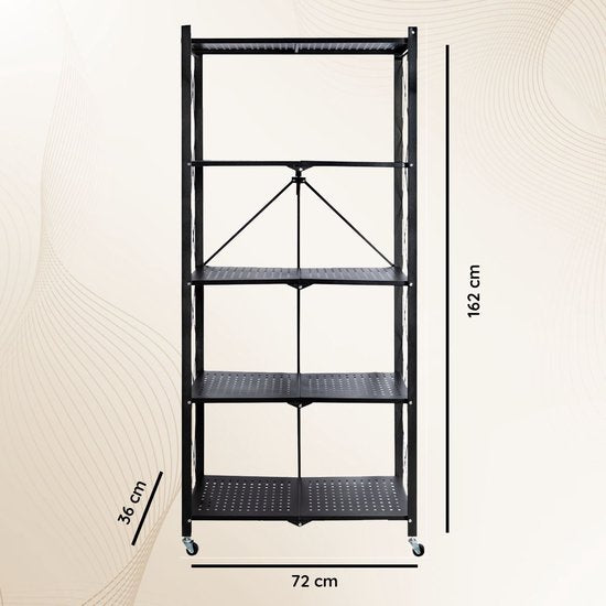 Eleganca Inklapbaar Opbergrek - Opbergkast - Stellingkast - Wandkast - Zwart - Staal - ± 70 x 35 x 160 cm