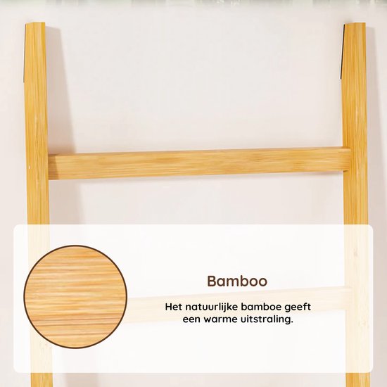 Nancy's Eleganca Handdoekladder - Handdoekrek - Decoratieve Ladder met 5 Ophanghaakjes - Bamboe - 60 x 170 cm