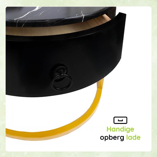 Casamoda Salontafel set van 2 - Bijzettafels Rond - Goud/Zwart Marmer - Ø 70/50 cm