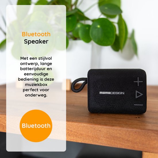 Momo Design Bluetooth Speaker - Draadloze speaker - Zwart - Tot 20 uur batterijduur