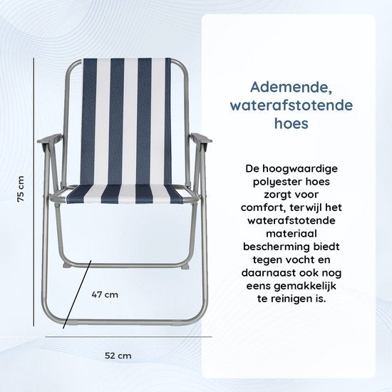 EASTWALL Campingstoel - Opvouwbare Klapstoel - Vouwstoel - Waterafstotende Hoes - Blauw / Wit
