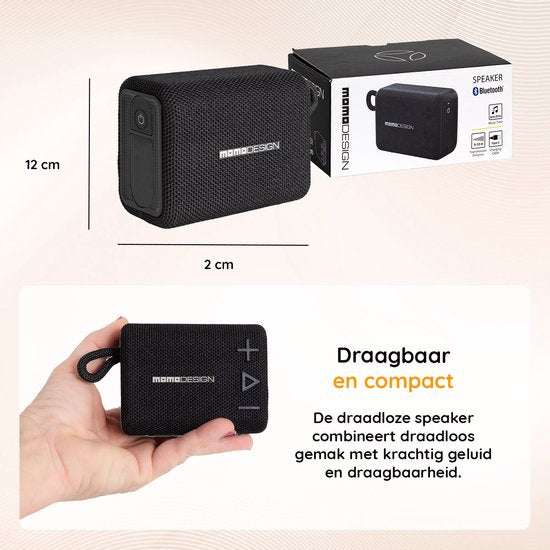 Momo Design Bluetooth Speaker - Draadloze speaker - Zwart - Tot 20 uur batterijduur