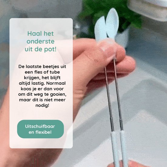 Spatty - Mini spatels - Uitschuifbare flessenschraper - Silicone pottenlikker - Set van 2 - Groen - Uitschuifbaar tot 250 mm
