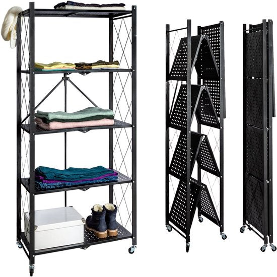 Eleganca Inklapbaar Opbergrek - Opbergkast - Stellingkast - Wandkast - Zwart - Staal - ± 70 x 35 x 160 cm
