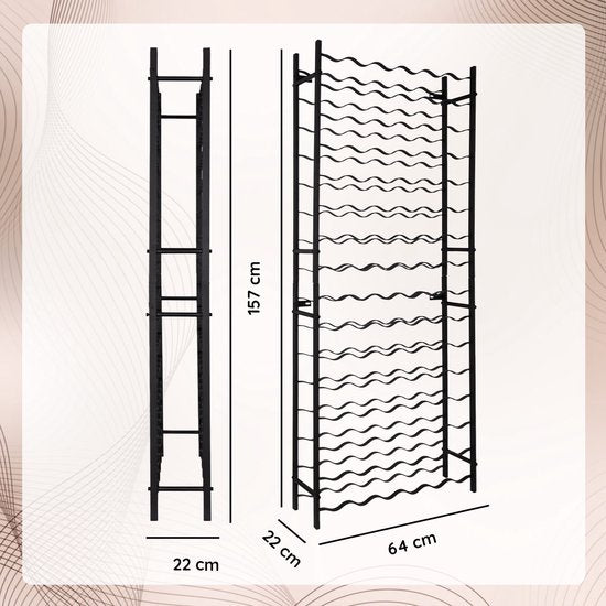 Eleganca Wijnrek - Wijnmeubel - Flessenrek - 96 Flessen - Zwart - Staal - ± 65 x 20 x 160 cm