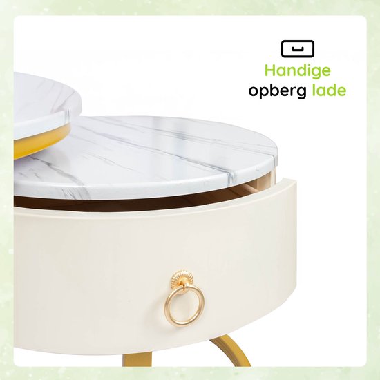 Casamoda Salontafel set van 2 - Bijzettafels Rond - Goud / Wit Marmer - Ø 70/50 cm