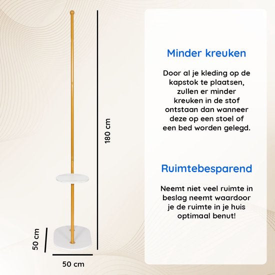 Eleganca Staande Kapstok met Plateau - Kapstok Staand - Garderoberek met ophanghaken - Goud - Staal - H180cm