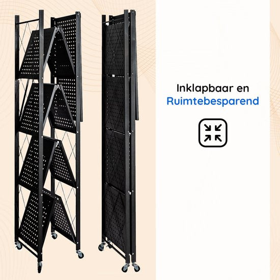 Eleganca Inklapbaar Opbergrek - Opbergkast - Stellingkast - Wandkast - Zwart - Staal - ± 70 x 35 x 160 cm