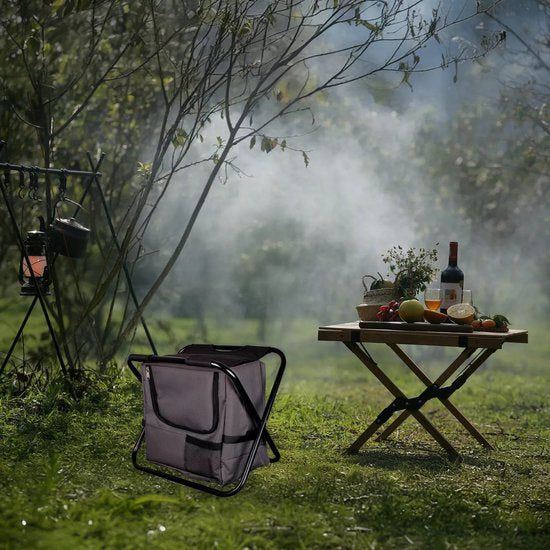 Nancy's Opvouwbare campingkruk met koeltas - Inklapbare Campingstoel - Kampeerkruk - Vouwkruk - Zwart - 21 Liter