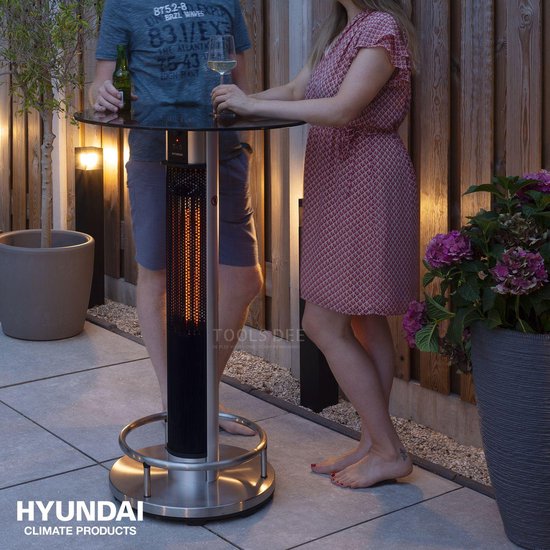 Hyundai Statafel met elektrische verwarming - Bartafel - Heater terrasverwarming - Infrarood verwarming - 1600W - Ø 70 x 110 cm