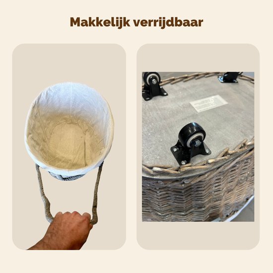 Nancy's Olginate Houtmand op Wielen - Haardhoutmand - Opbergmand met Wieltjes - Grijs