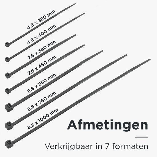 Eleganca Tie wraps - Kabelbinders - T rap - Tie rips - UV Bestendig - Draagkracht 22 kg - Zwart - 100 Stuks - 4,8 x 380 mm