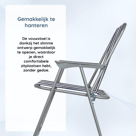 EASTWALL Campingstoel - Opvouwbare Klapstoel - Vouwstoel - Waterafstotende Hoes - Blauw / Wit