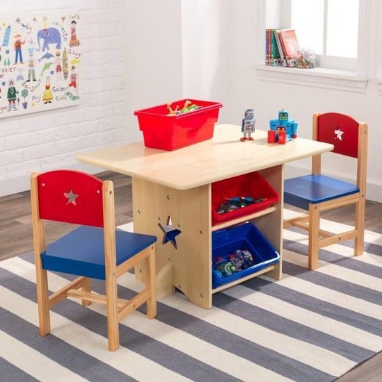 Nancy's KidKraft Star Tafel - Kinderbureau - Speeltafel voor Kinderen - Kindertafel - Blauw / Rood - Hout