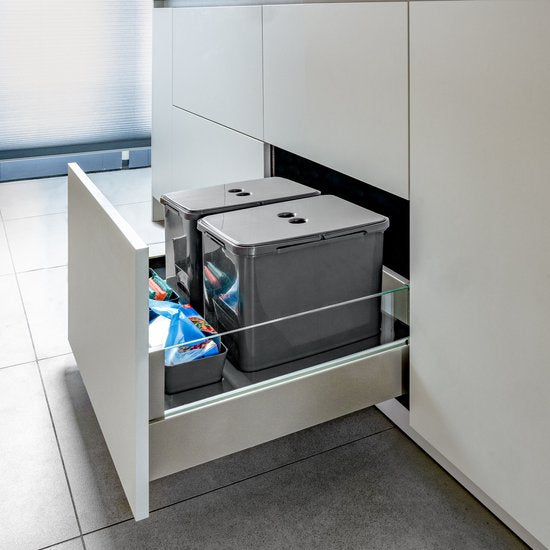 Eleganca Prullenbak lade - Inbouw prullenbak - Inbouw afvalemmer - Inbouw afvalbak - Inbouw vuilnisbak - 2x12 Liter