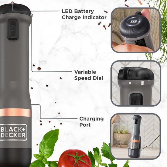 Nancy's BLACK+DECKER KitchenWand 6 in 1 Draadloze Staafmixer - Staafmixer Set - Multifunctioneel - Accu -Zwart
