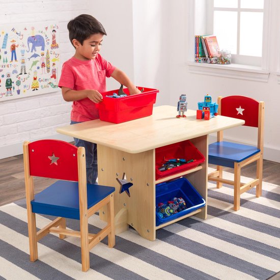 Nancy's KidKraft Star Tafel - Kinderbureau - Speeltafel voor Kinderen - Kindertafel - Blauw / Rood - Hout