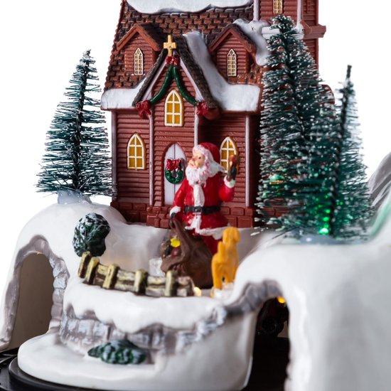 Nancy's Gxmas Kerstdorp met Rijdende Trein - Kerstdecoratie - Bewegend Kerstdorp met Kerk en Kerstman - Kersthuisjes - LED Verlichting en Muziek
