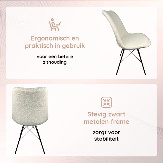 Casamoda Eetkamerstoelen - Set van 4 - Keukenstoelen - Off White - Teddy